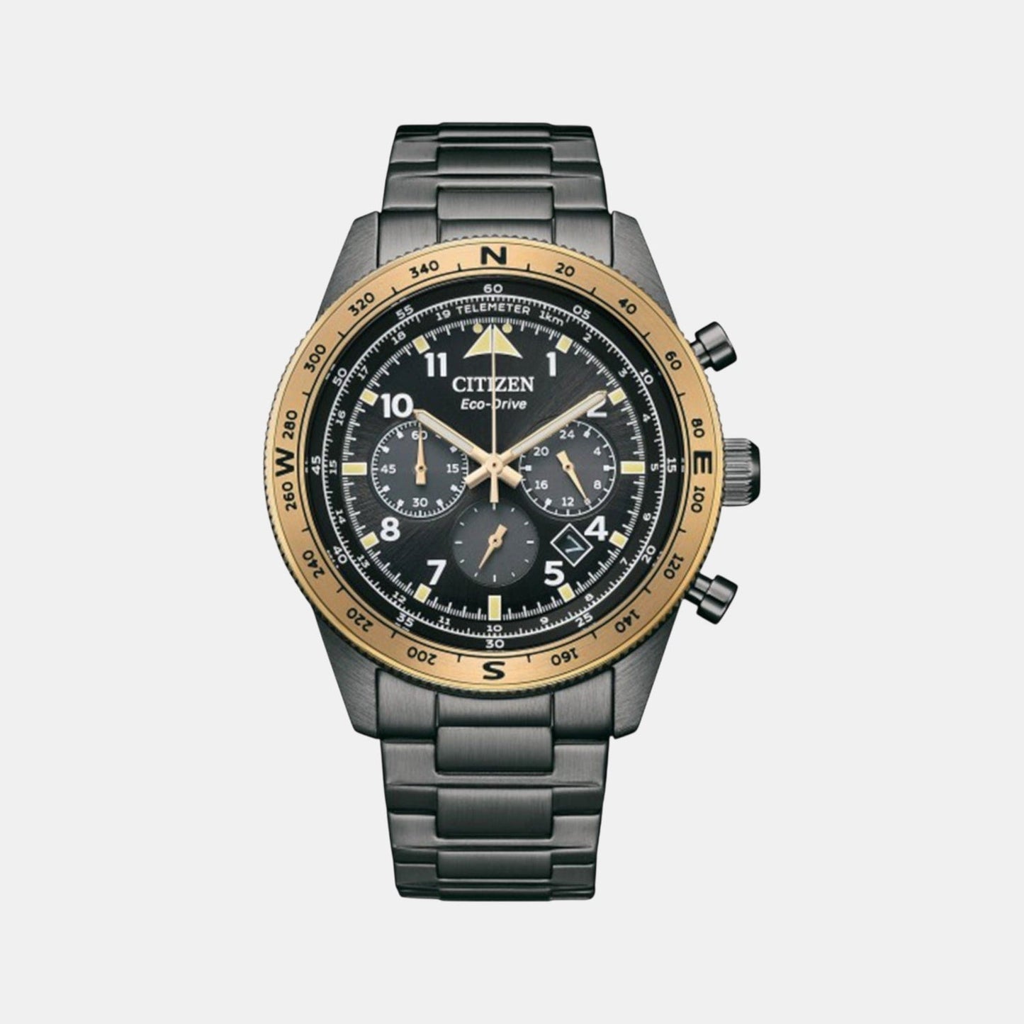 Eco-Drive Men Quartz Black Dial Chronograph Stainless Steel Watch CA4556-89E