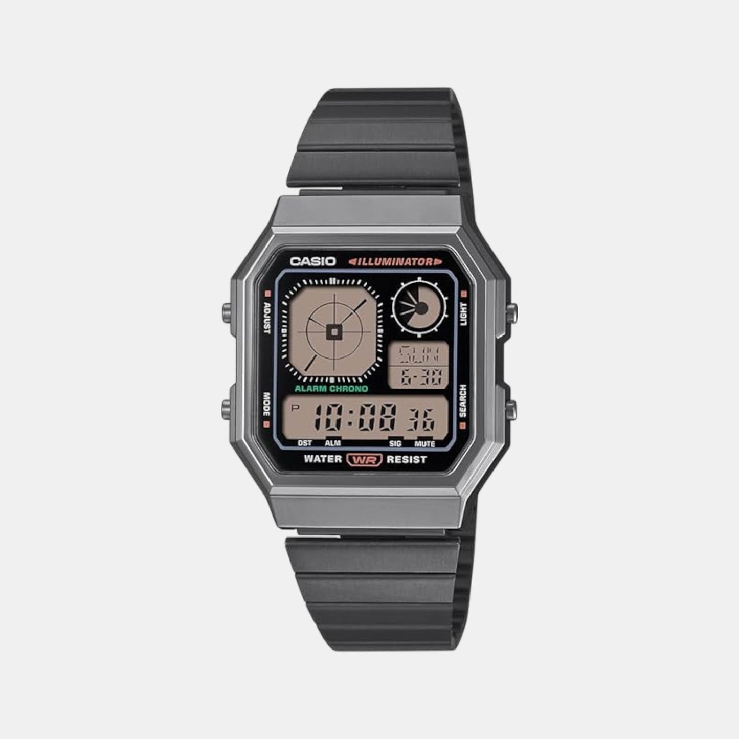 Vintage Unisex Quartz Black Dial Digital Stainless Steel Watch D391