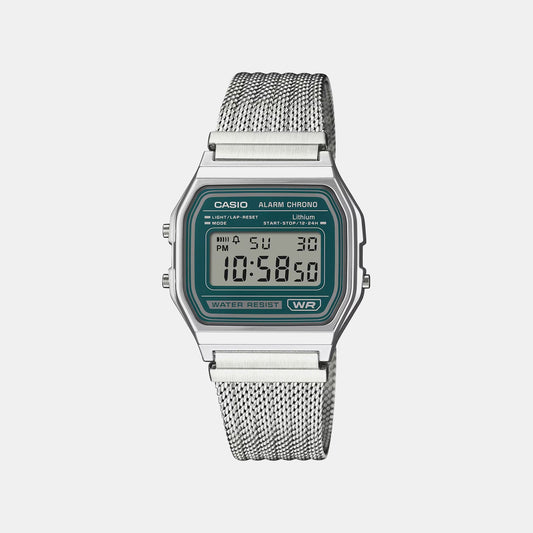 Unisex Quartz Green Dial Digital Stainless Steel Watch D413
