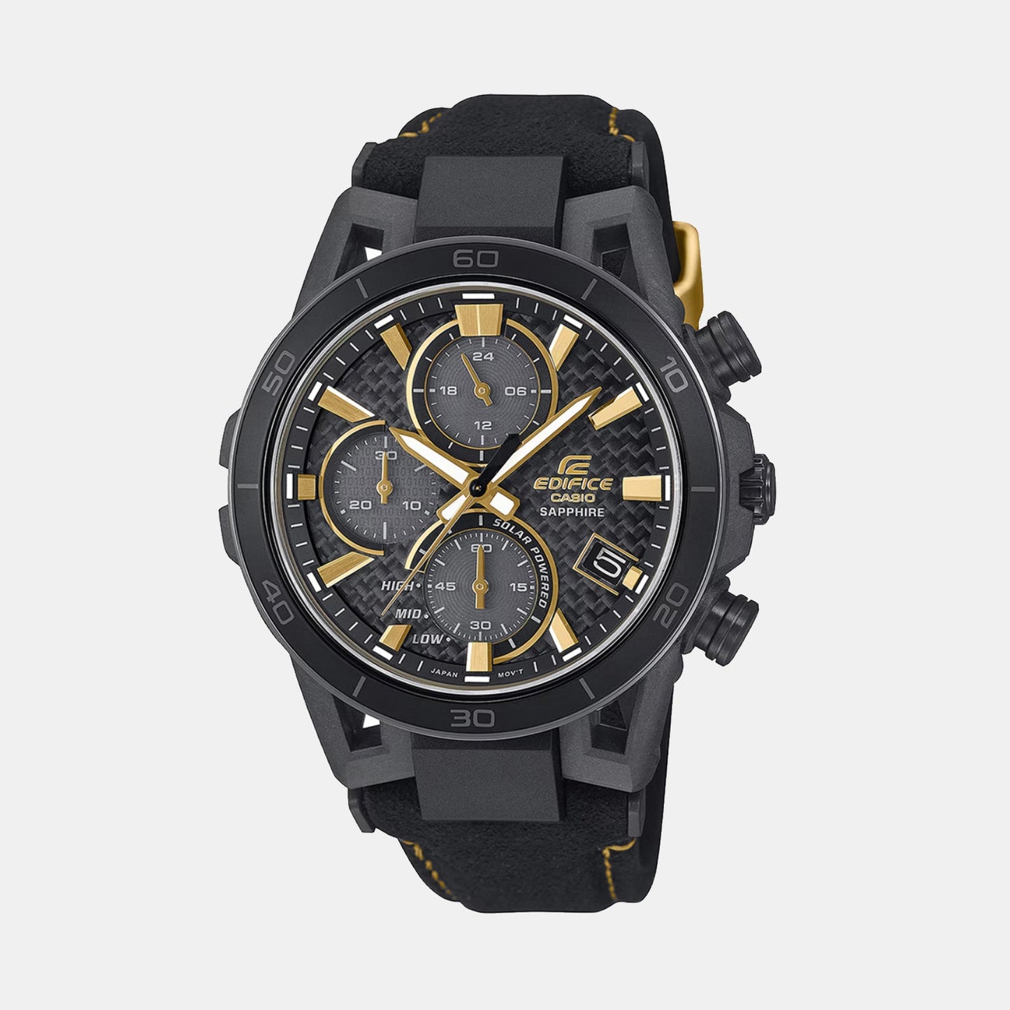 Edifice Men Quartz Black Dial Chronograph Leather Watch ED641
