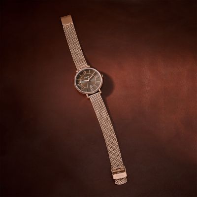 Fossil Jacqueline Three-Hand Date Rose Gold-Tone Stainless Steel Mesh Watch