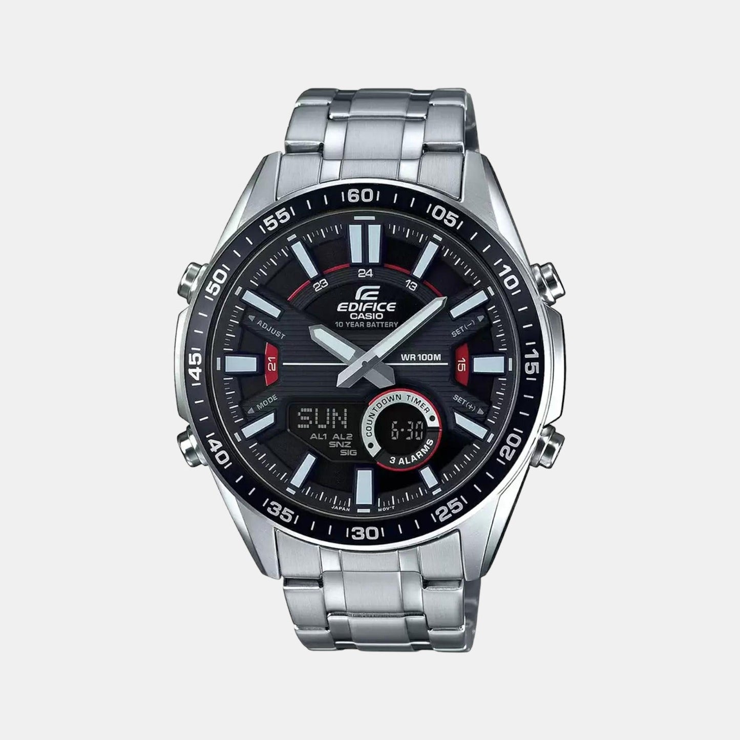 Edifice Men Quartz Black Dial Analog-Digital Stainless Steel Watch EX438