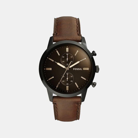 Towns Men Quartz Black Dial Chronograph Leather Watch FS5437