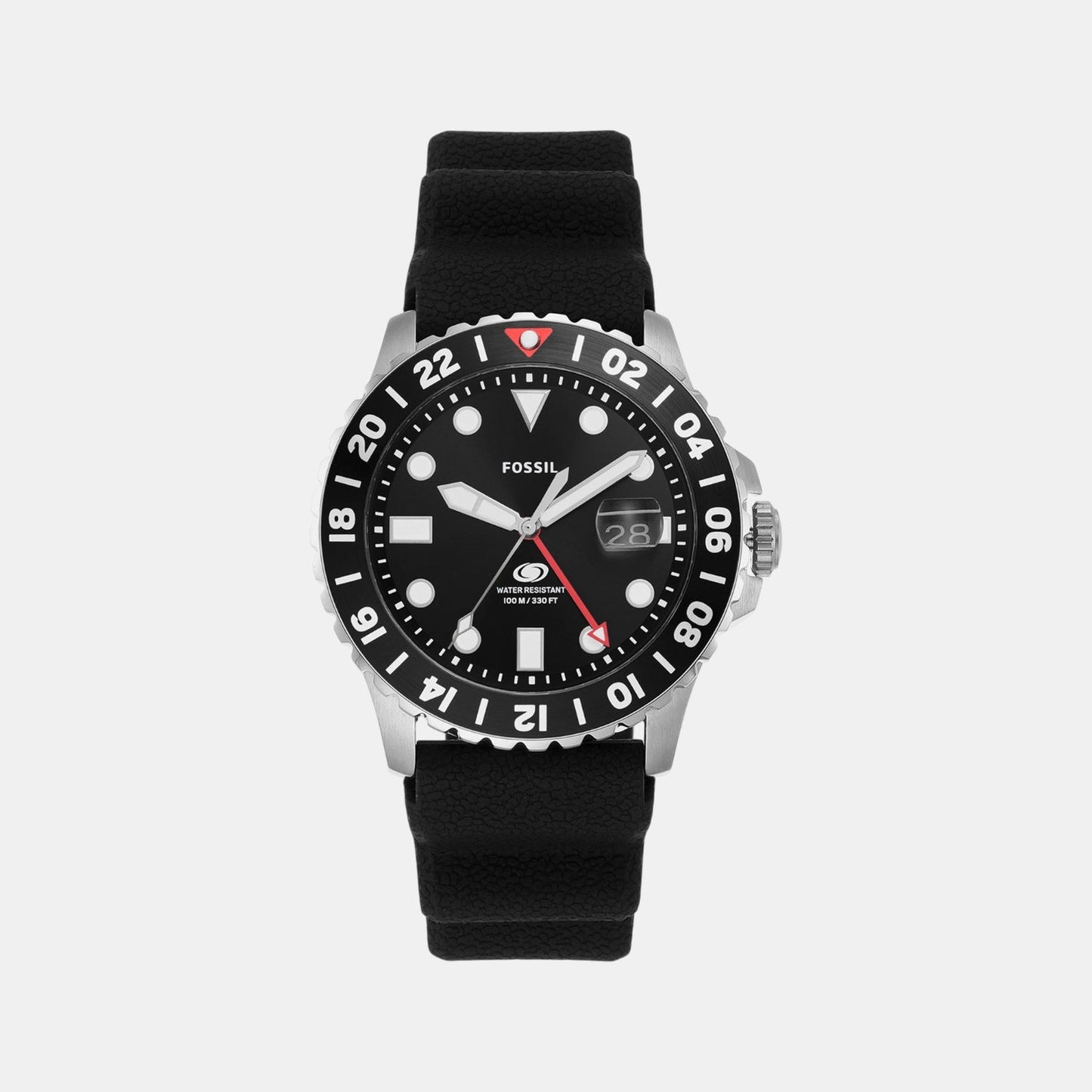 Fossil Blue GMT Men Quartz Black Dial Analog Silicone Watch FS6036