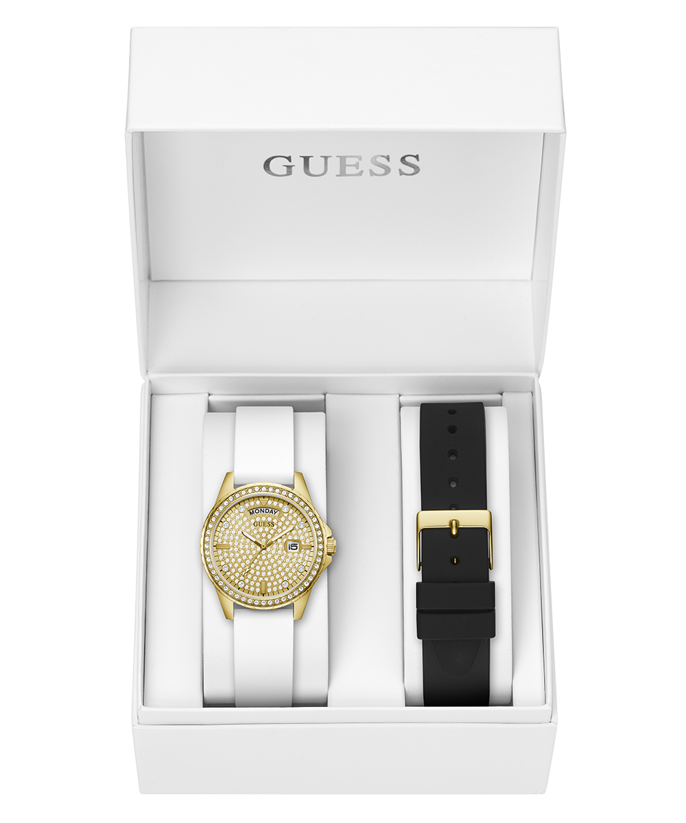 GUESS Ladies Gold Tone Day/Date Watch Box Set
