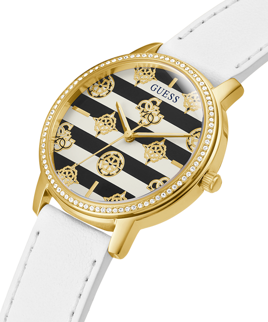 ECO-FRIENDLY GOLD AND WHITE LEATHER RECYCLED ULTRA SUEDE STRAP WATCH