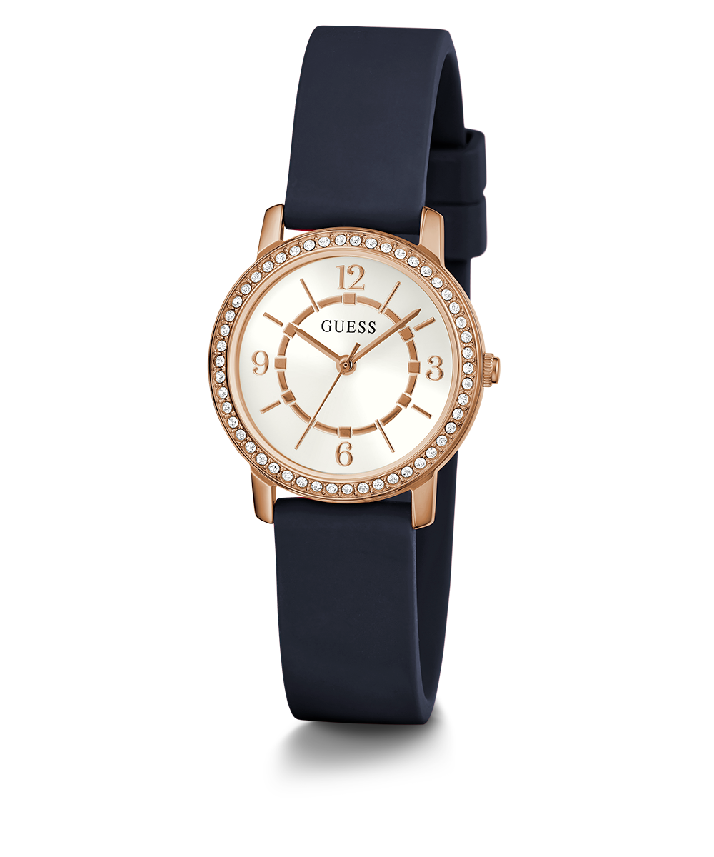 GUESS Ladies Navy Rose Gold Tone Analog Watch
