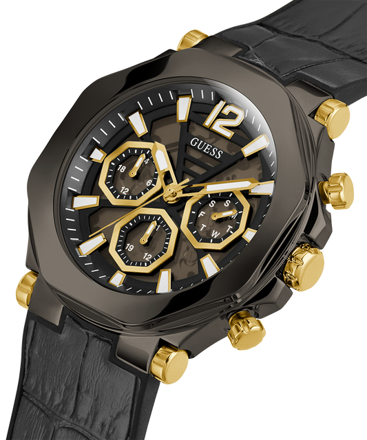 GUESS Mens Black Gunmetal Multi-function Watch