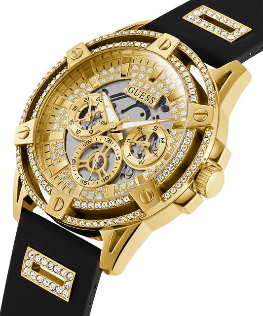 GUESS Mens Black Gold Tone Multi-function Watch