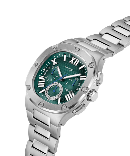 GUESS Mens Silver Tone Multi-function Watch