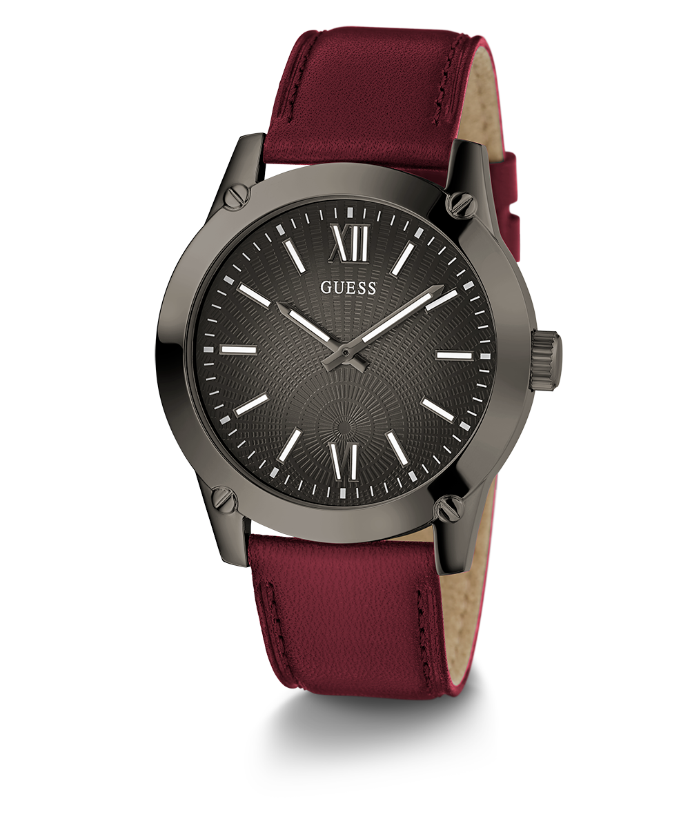 GUESS Mens Burgundy Gunmetal Analog Watch