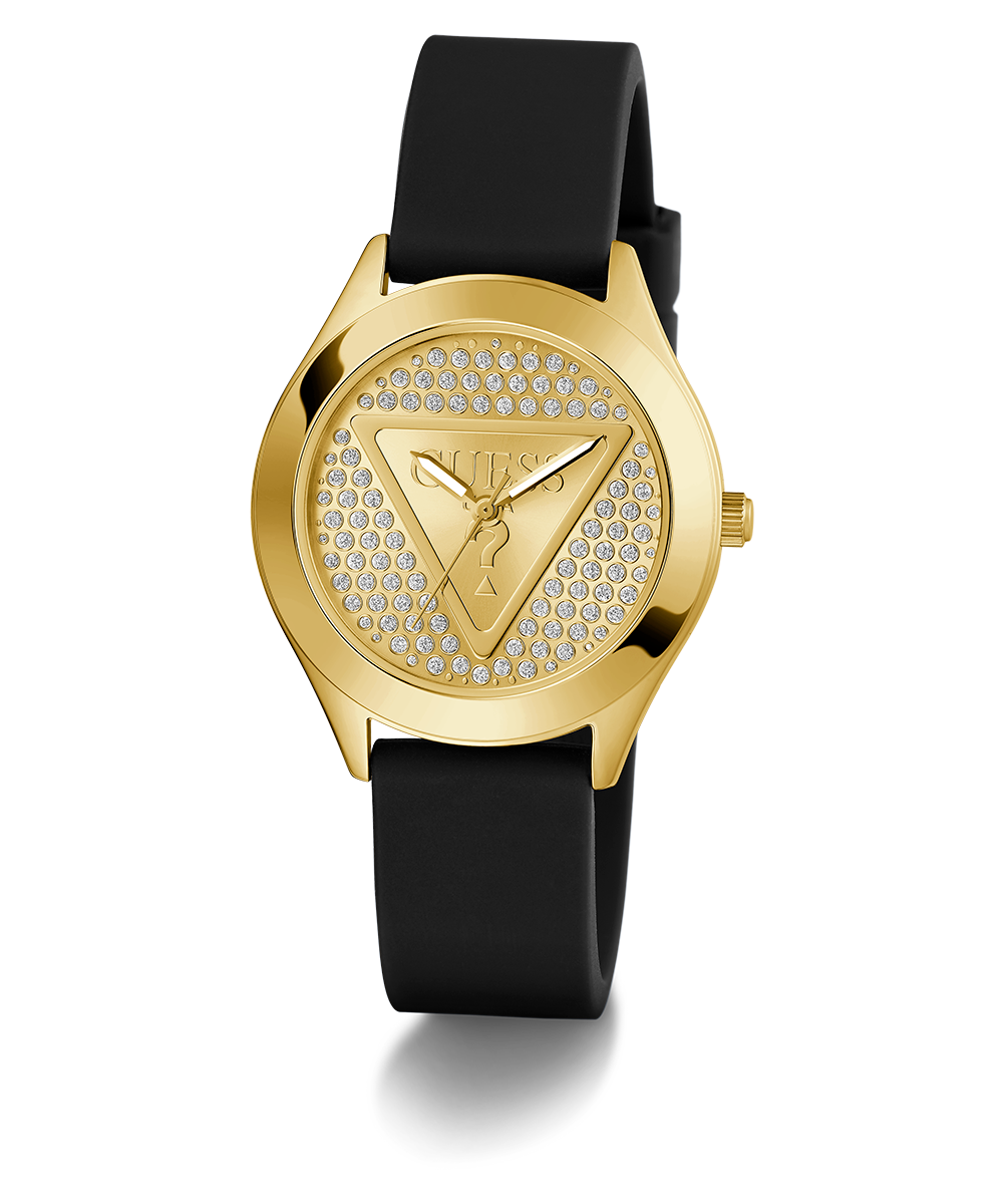 GUESS Ladies Black Gold Tone Analog Watch