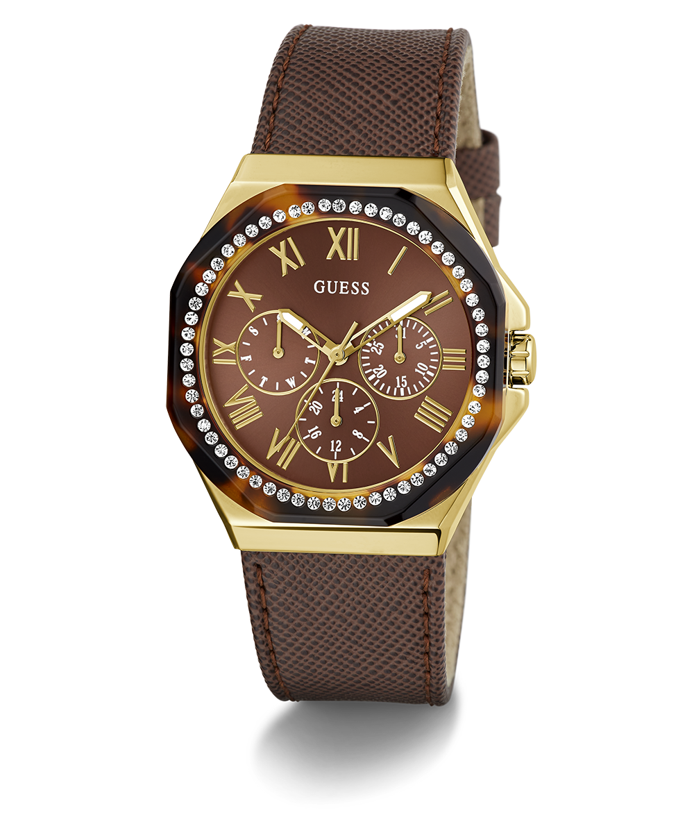 GUESS Ladies Brown Gold Tone Multi-function Watch