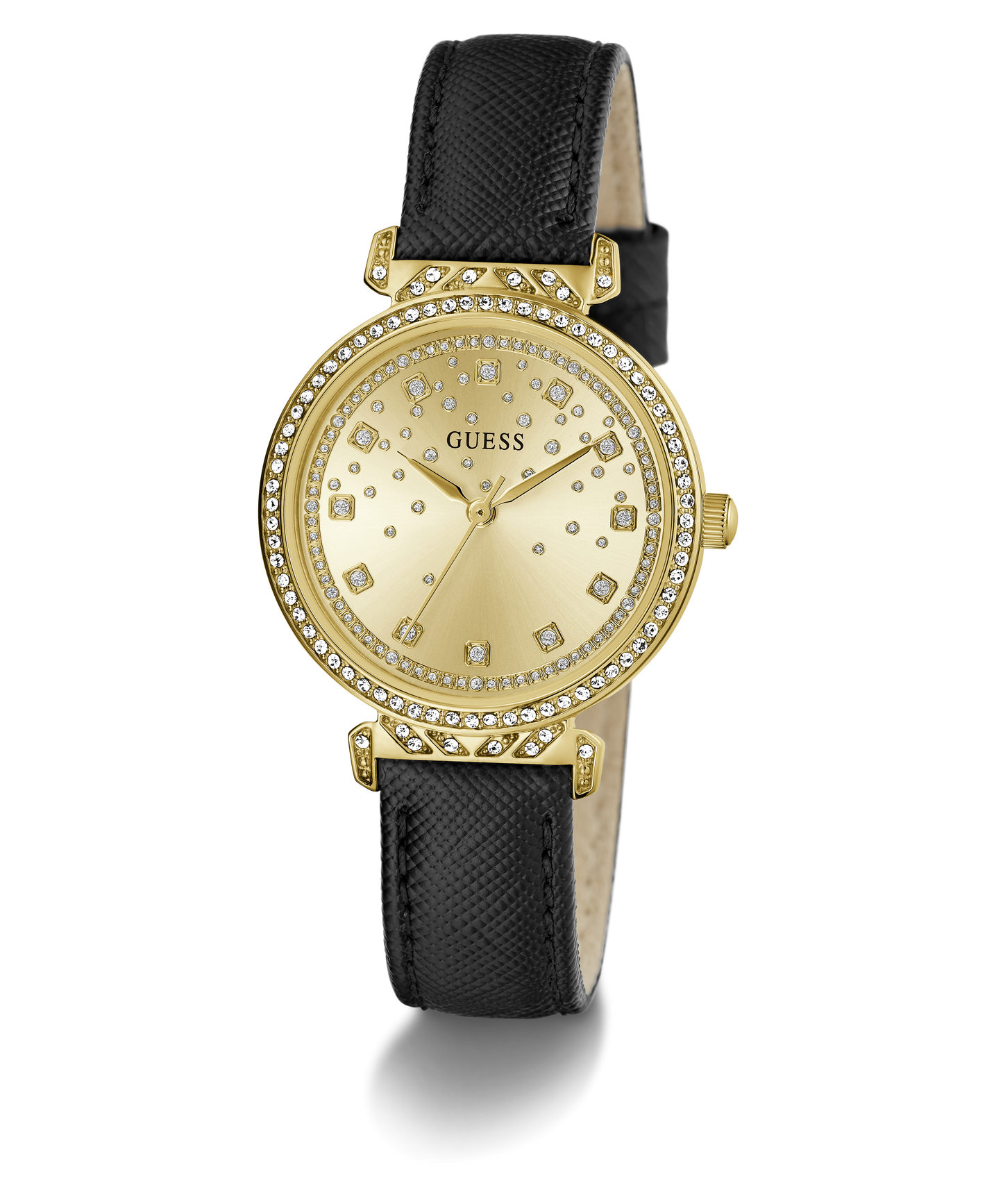 GUESS Ladies Black Gold Tone Analog Watch