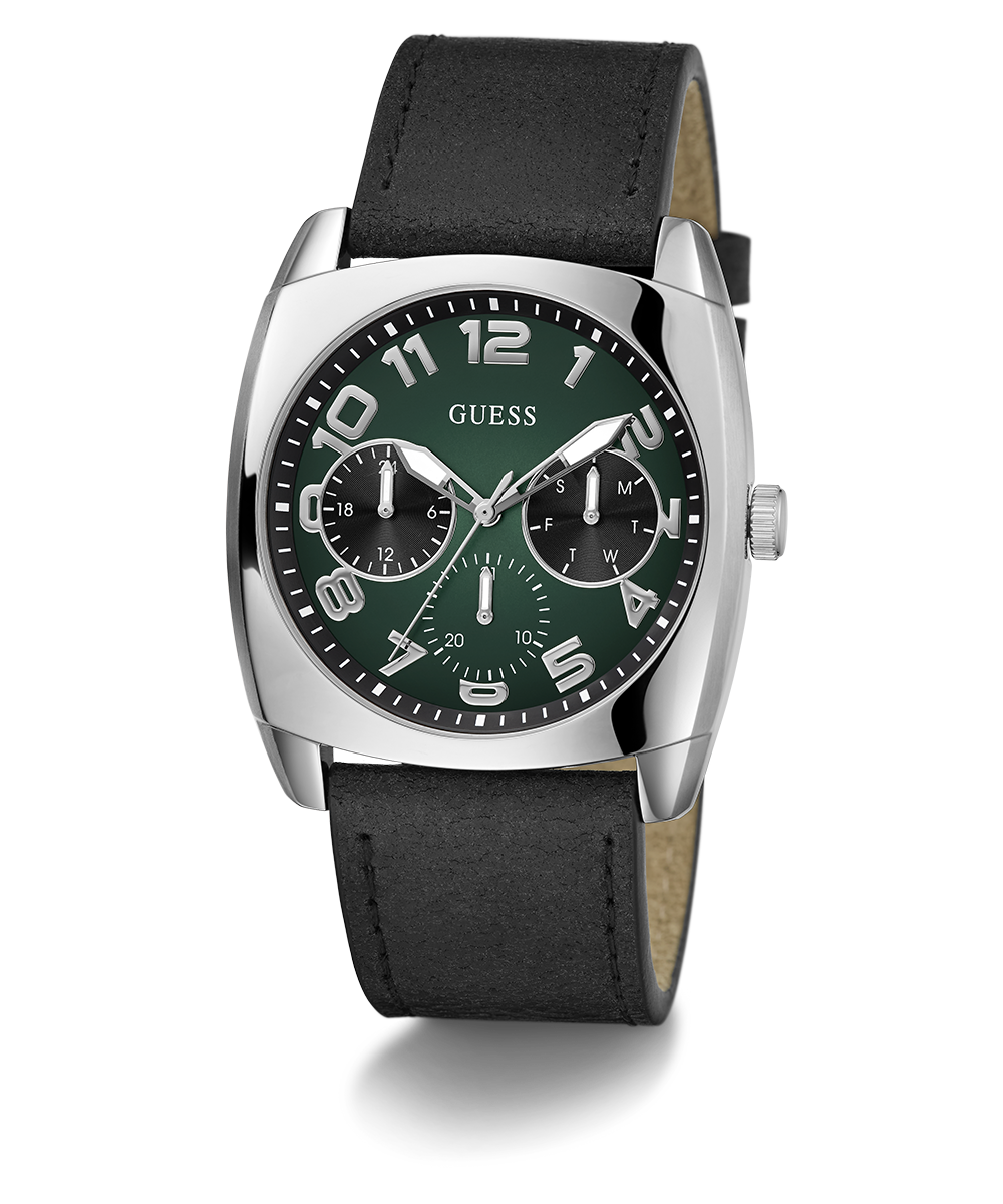 GUESS Mens Black Silver Tone Multi-function Watch