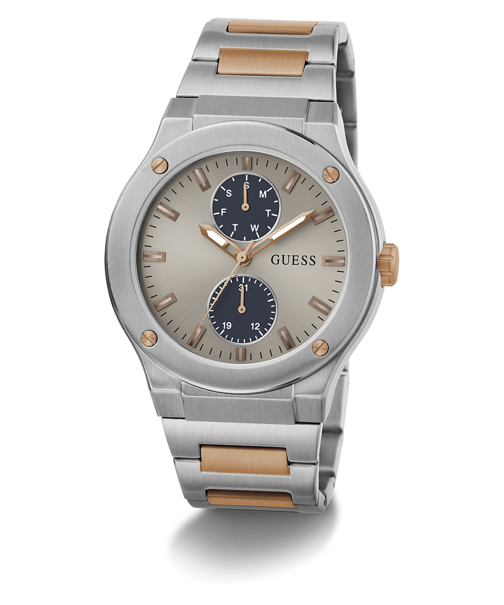GUESS Mens 2-Tone Silver Tone Multi-function Watch