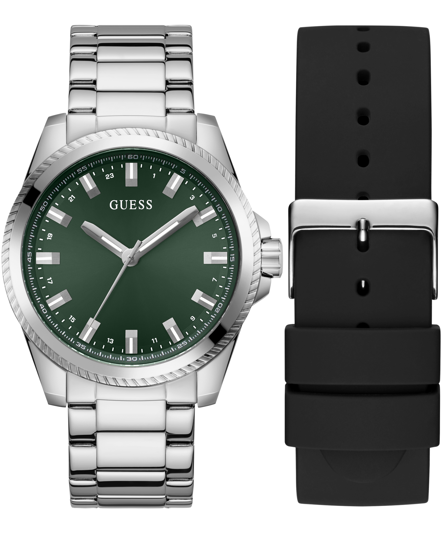 GUESS Mens Silver Tone Analog Watch Box Set