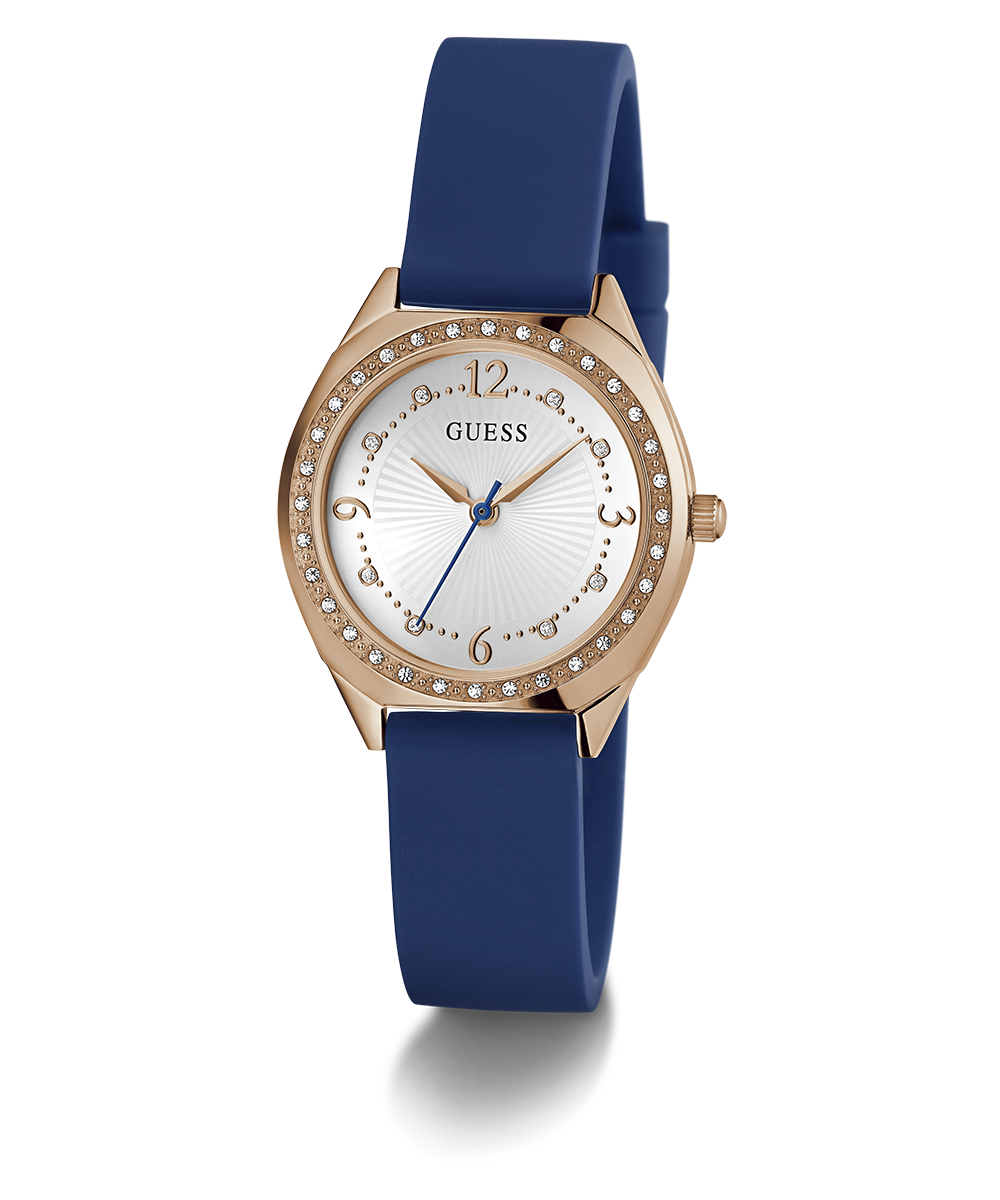 GUESS Ladies Blue Rose Gold Tone Analog Watch