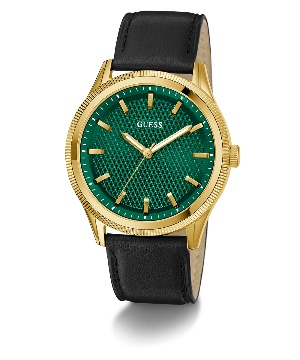 GUESS Mens Black Gold Tone Analog Watch