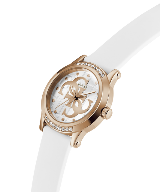 GUESS Ladies White Rose Gold Tone Analog Watch