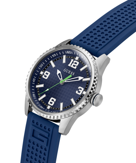 GUESS Mens Blue Silver Tone Analog Watch
