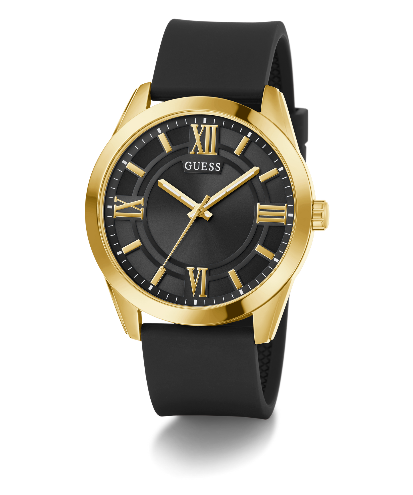 GUESS Mens Black Gold Tone Analog Watch