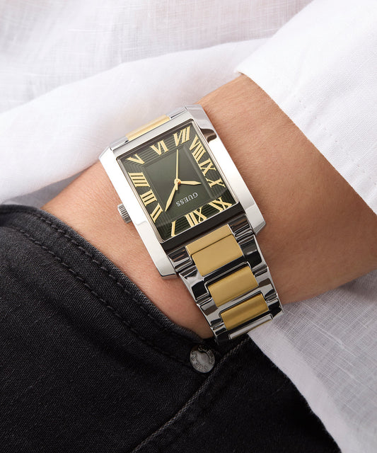 GUESS Mens 2-Tone Silver Tone Analog Watch