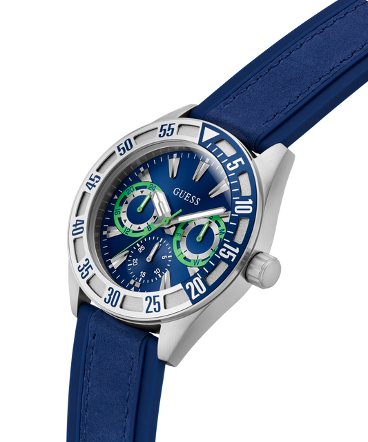 GUESS Mens Blue Silver Tone Multi-function Watch