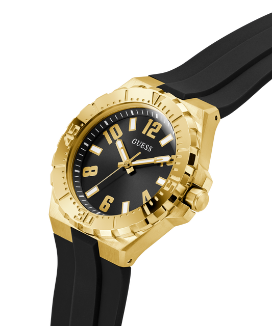 GUESS Mens Black Gold Tone Analog Watch