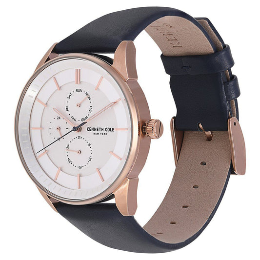 Kenneth Cole Quartz Multifunction Silver Dial Leather Strap Watch for Men-NCKC50191001MN