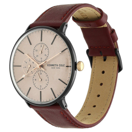 Kenneth Cole Quartz Multifunction Brown Dial Leather Strap Watch for Men-NCKC50645001MN