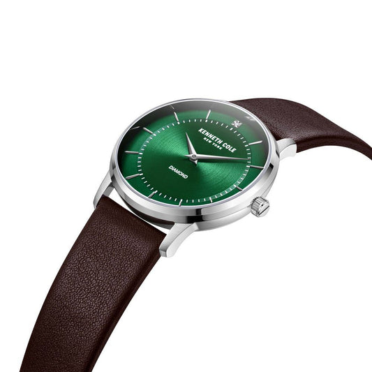 Kenneth Cole Quartz Analog Green Dial Leather Strap Watch for Men