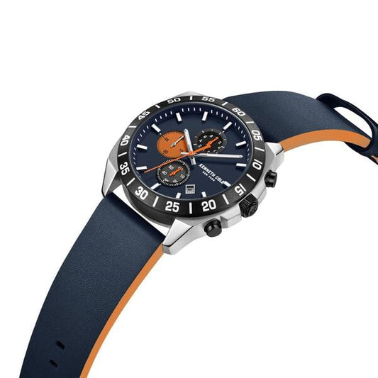 Stylish Kenneth Cole Quartz Chronograph Watch with Blue Leather Strap
