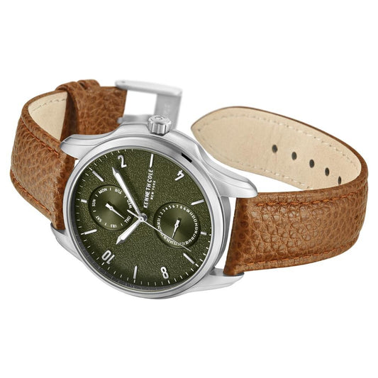 Kenneth Cole Quartz Multifunction Green Dial Leather Strap Watch For Men