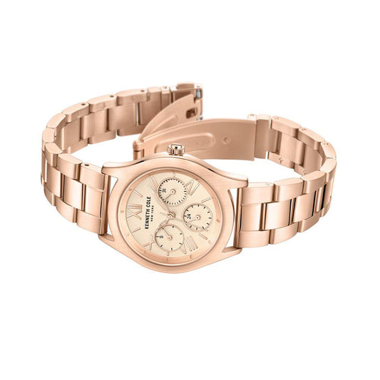 Kenneth Cole Quartz Multifunction Rose Gold Dial Stainless Steel Strap Watch For Women