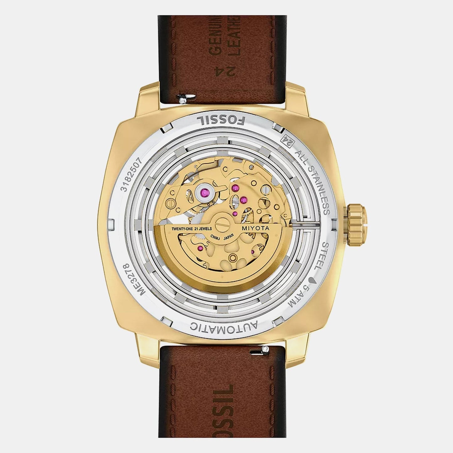 Men Automatic Gold Dial Analog Leather Watch ME3278