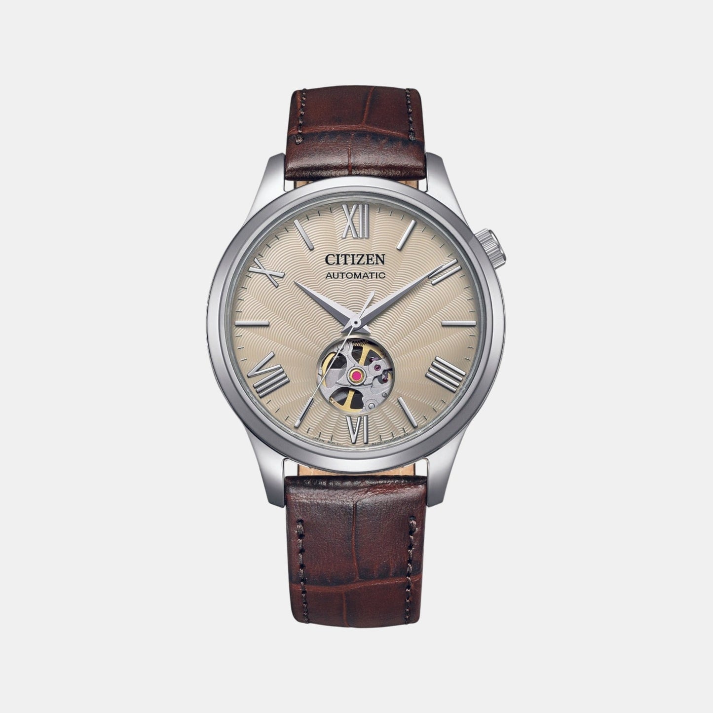 Mechanical Open Heart Men Quartz Beige Dial Analog Leather Watch NH9130-17A