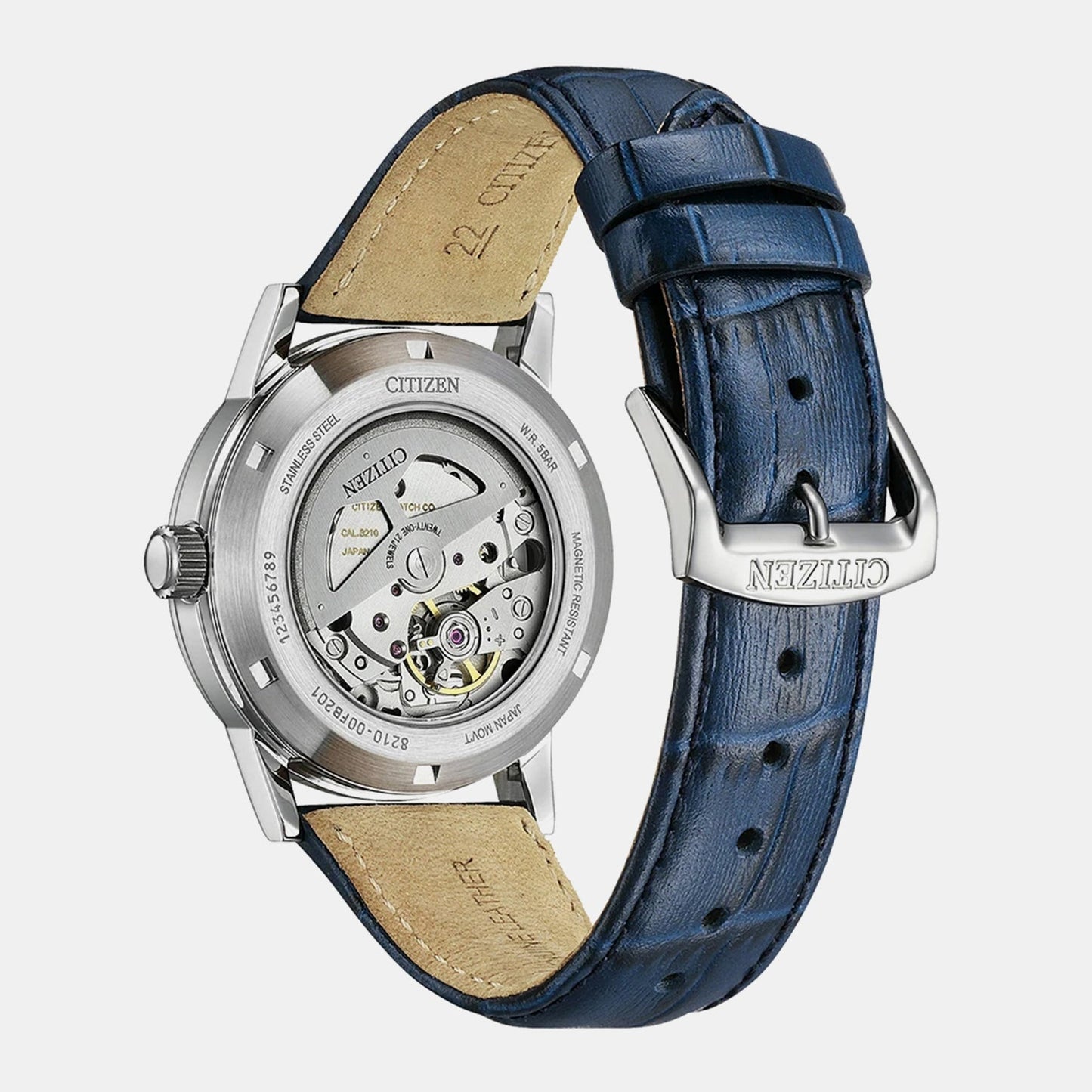 Men Automatic Blue Dial Analog Leather Watch NJ0210-13L