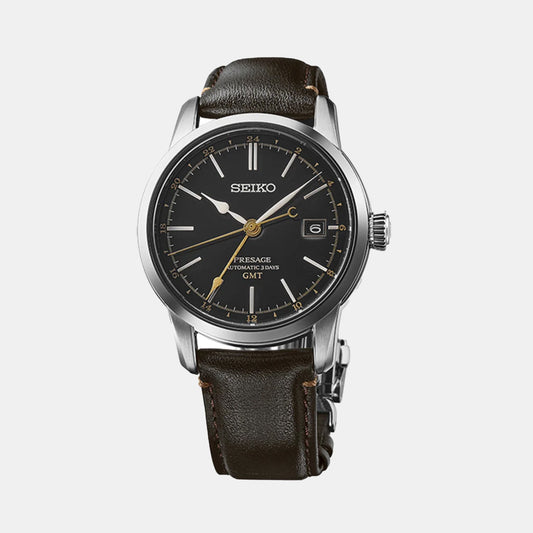 Presage Men Automatic Black Dial Analog Leather Watch SPB447J1