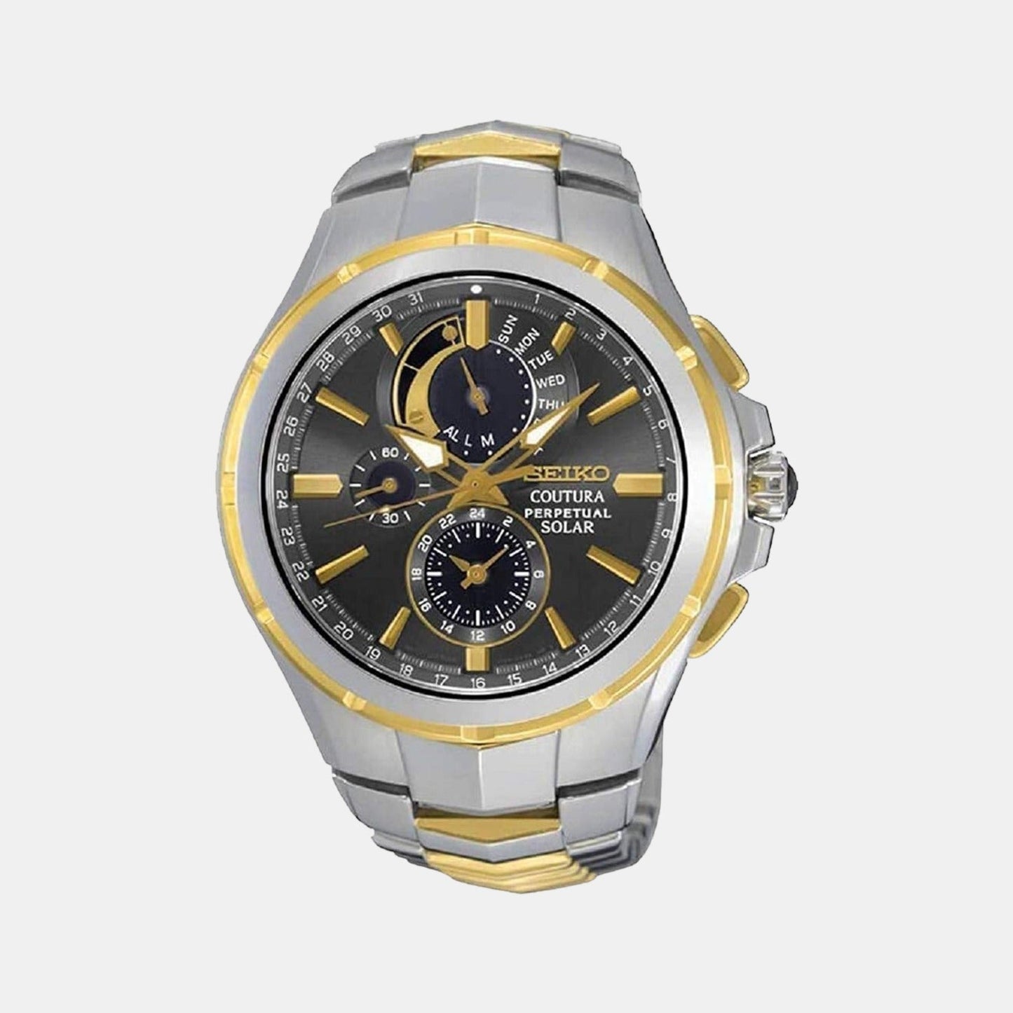 Coutura Men Solar Black Dial Chronograph Stainless Steel Watch SSC376P9