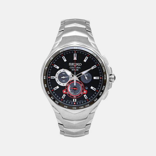 Coutura Men Solar Black Dial Chronograph Stainless Steel Watch SSC743P9