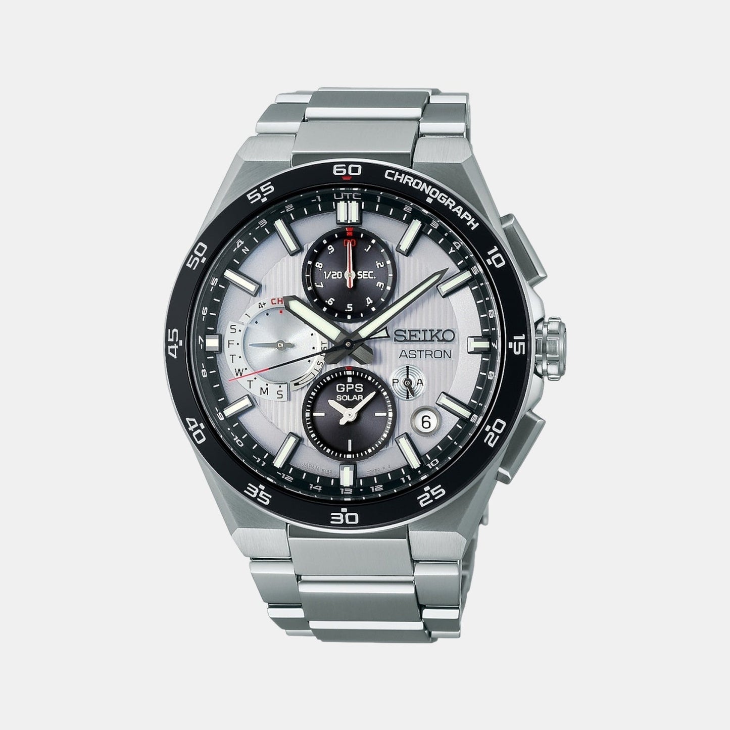 Astron Men Solar Silver Dial Chronograph Stainless Steel Watch SSH153J1