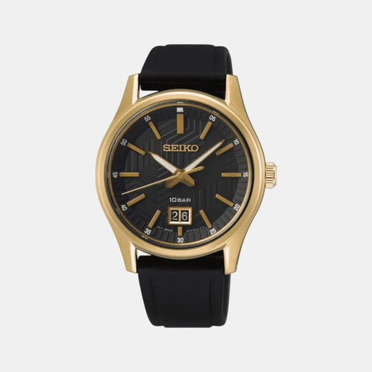 Dress Men Quartz Black Dial Analog Rubber Watch SUR560P1