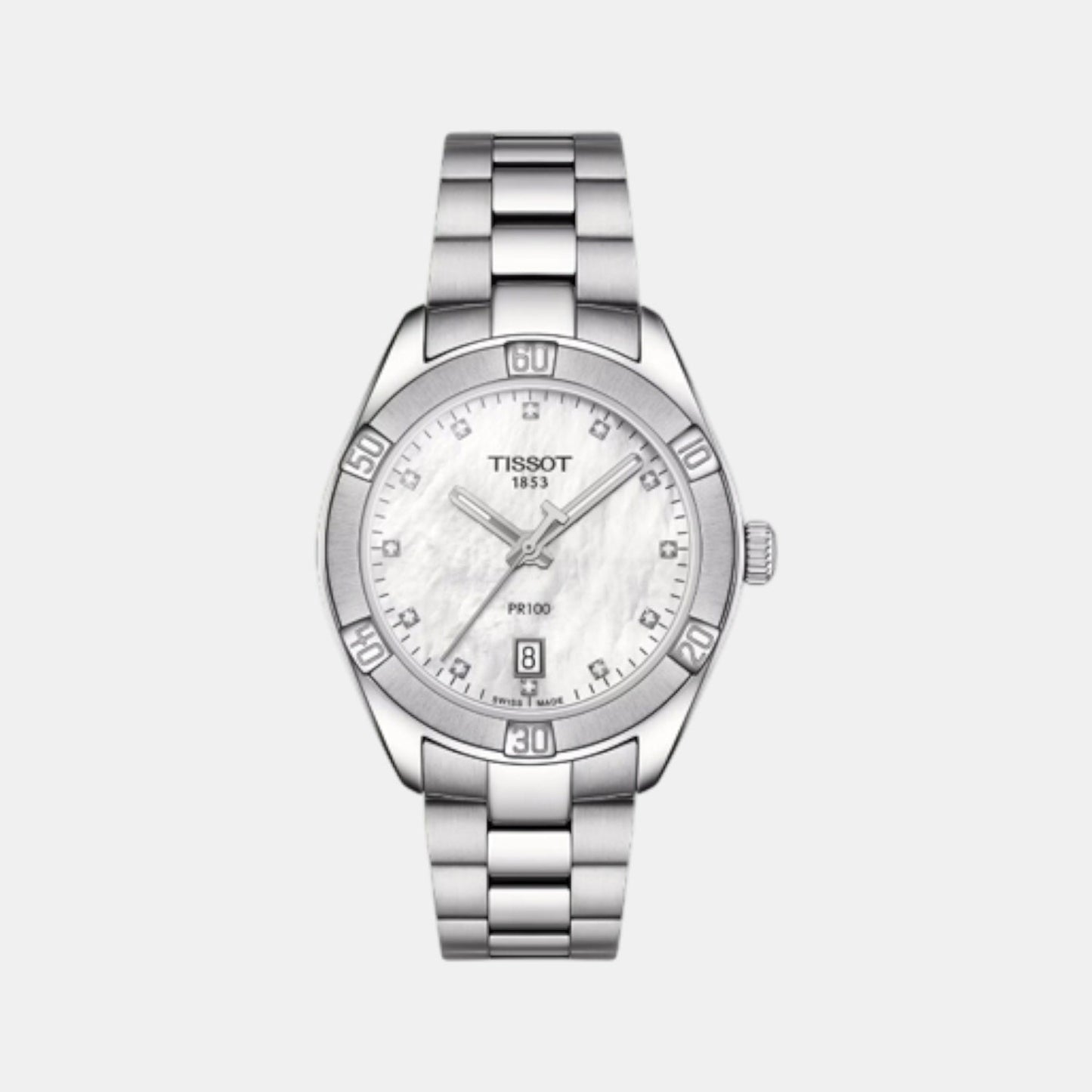 PR 100 Women Quartz Mother Of Pearl Dial Analog Stainless Steel Watch T1019101111600
