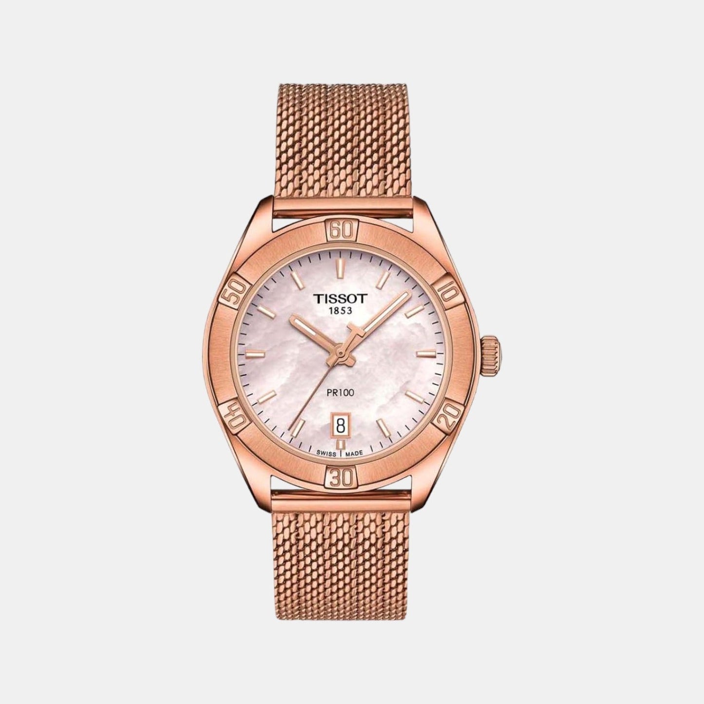 PR 100 Women Quartz Mother Of Pearl Dial Analog Mesh Watch T1019103315100
