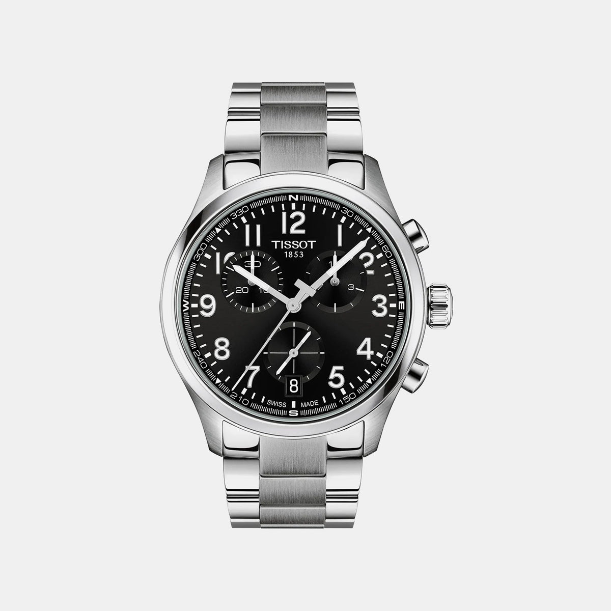 Men Quartz Black Dial Chronograph Stainless Steel Watch T1164171105200
