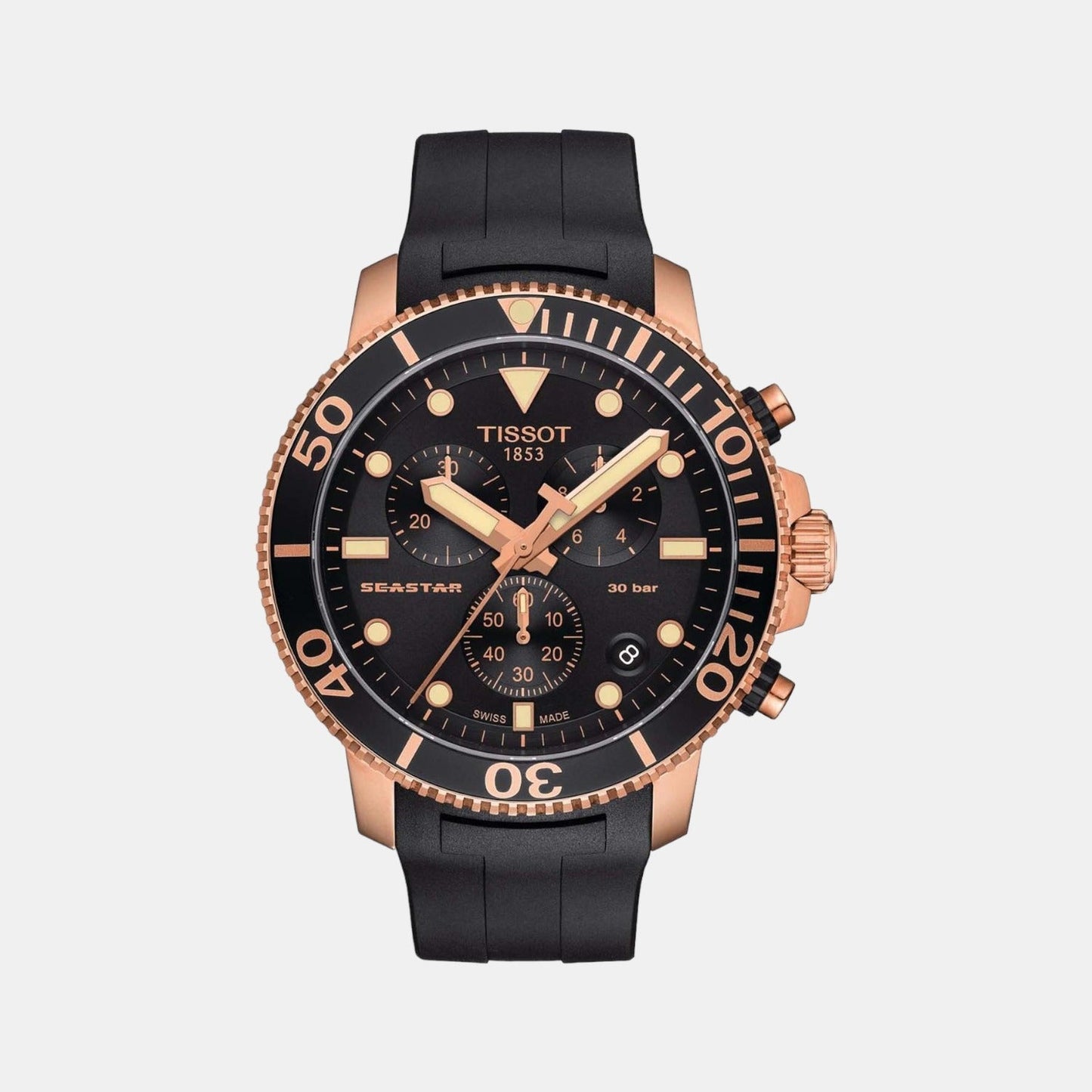 Seastar Men Quartz Black Dial Chronograph Silicone Watch T1204173705100