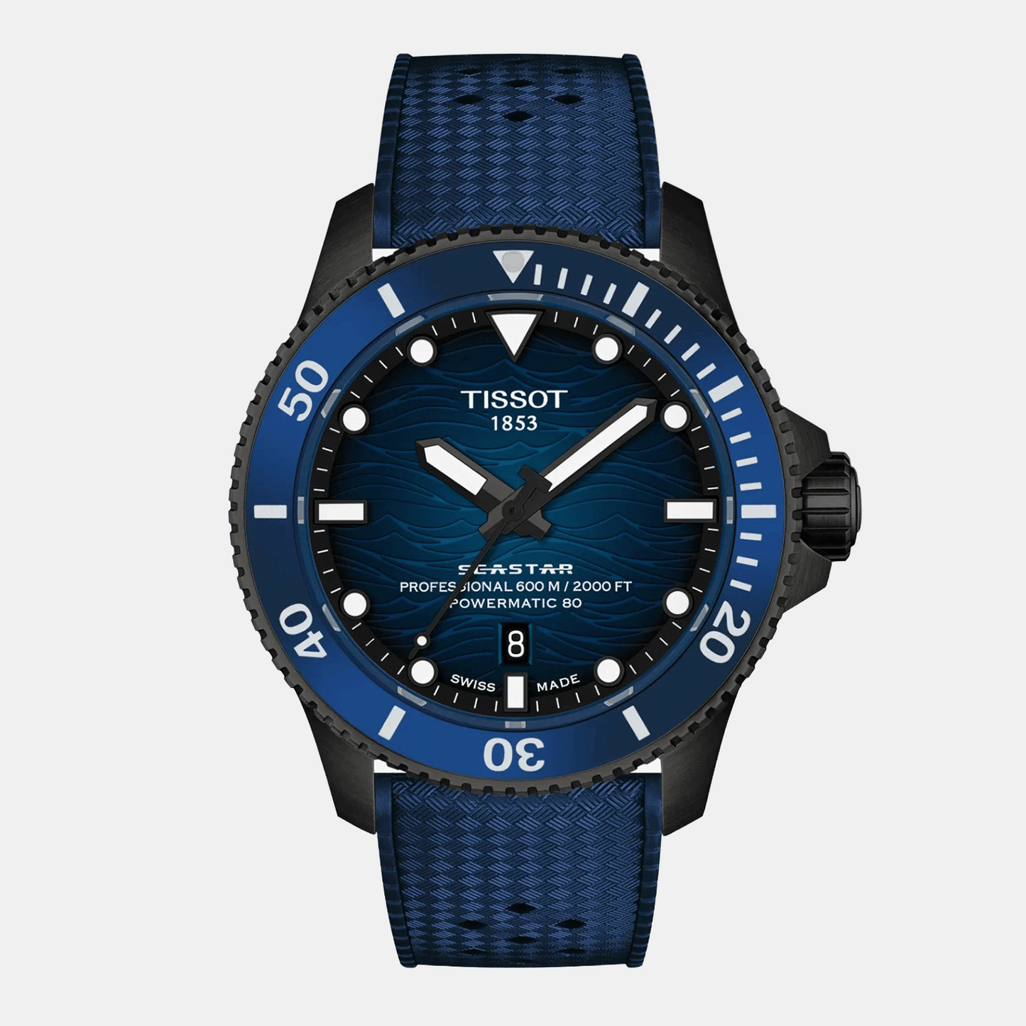 Men Automatic Blue Dial Analog Rubber Watch T1209073704100