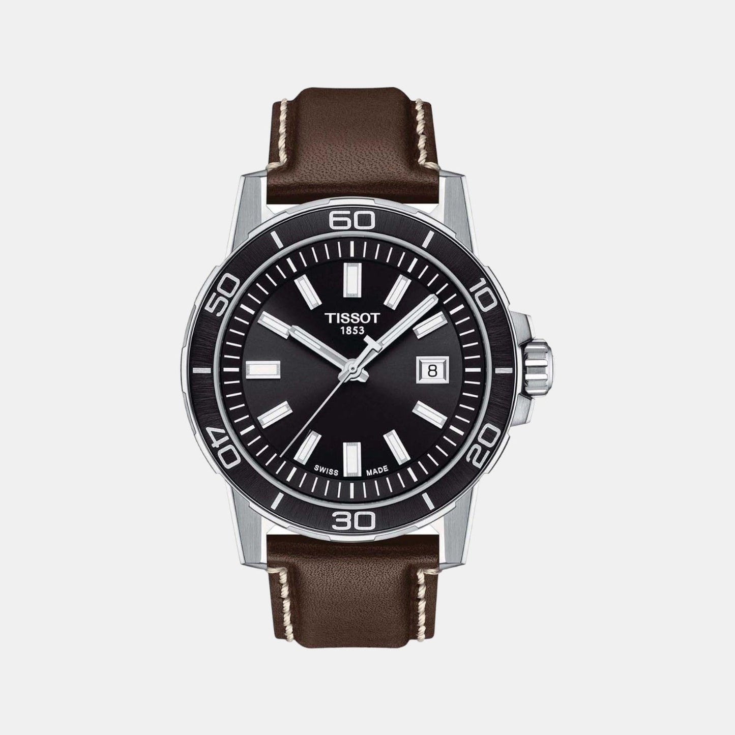 Supersport Men Quartz Black Dial Analog Leather Watch T1256101605100