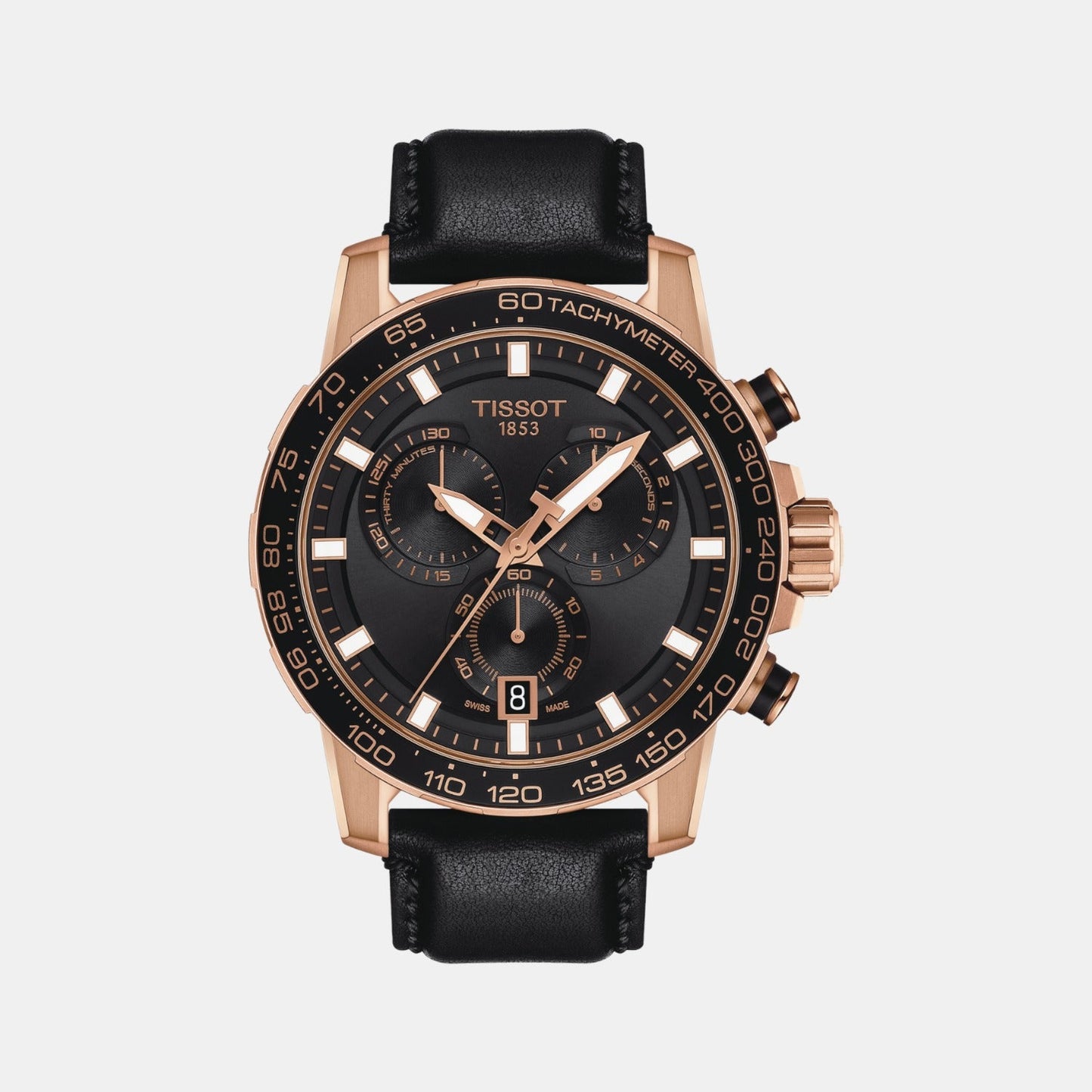 Sport Men Quartz Black Dial Chronograph Leather Watch T1256173605100